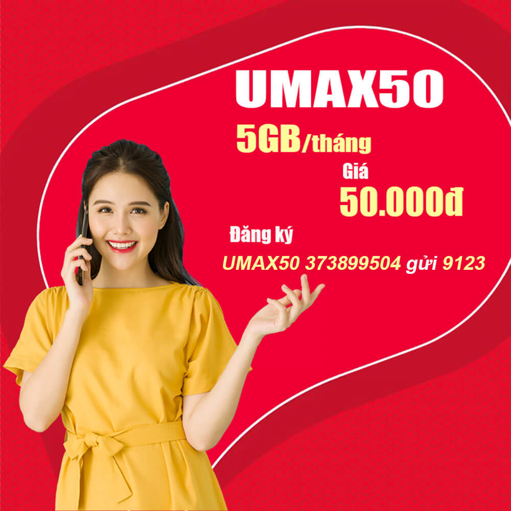 Gói UMAX50 Viettel ưu đãi 5GB data tốc độ cao chỉ 50.000đ